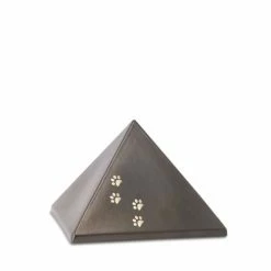 Völsing Tierurne Pyramide | Einfarbig mit Goldpfötchen | Perlmuttschillernde Urne für Katzen