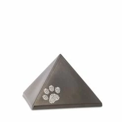 Völsing Tierurne Pyramide | Einfarbig | Pfötchen mit Swarovski-Kristallen | Perlmuttschillernde Oberfläche | Katzenurne