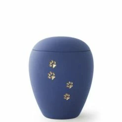 Völsing Tierurne Siena | Einfarbige Katzenurne mit goldenem Pfötchen | Samtoberfläche | Urne für Haustiere