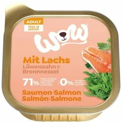 WOW ADULT Hundefutter mit Lachs, Löwenzahn & Brennnessel - 11x 150g Nassfutter für Hunde