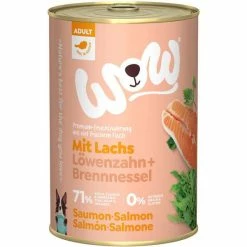 WOW ADULT Hundefutter mit Lachs, Löwenzahn & Brennnessel | 6x Glutenfreies Nassfutter für Hunde