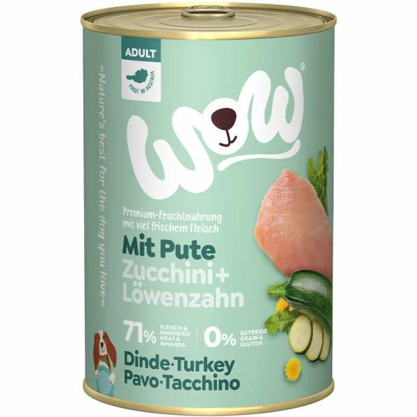 WOW ADULT Hundefutter mit Pute, Zucchini & Löwenzahn | 6x Getreidefreies Nassfutter für Hunde 1 WOW ADULT Hundefutter mit Pute, Zucchini & Löwenzahn | 6x Getreidefreies Nassfutter für Hunde