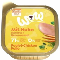 WOW JUNIOR Hundefutter mit Huhn, Karotten & Brennnessel | 11x 150g | Nassfutter für Welpen