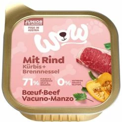 WOW JUNIOR Hundefutter mit Rind, Kürbis & Brennnessel | 11x 150g Nassfutter für Hunde